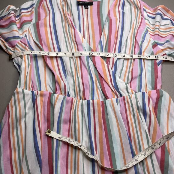 Lane Bryant‎ Faux Wrap Top Peplum Blouse V-Neck Elastic Cuff Stripe Rainbow 16 - Picture 9 of 11